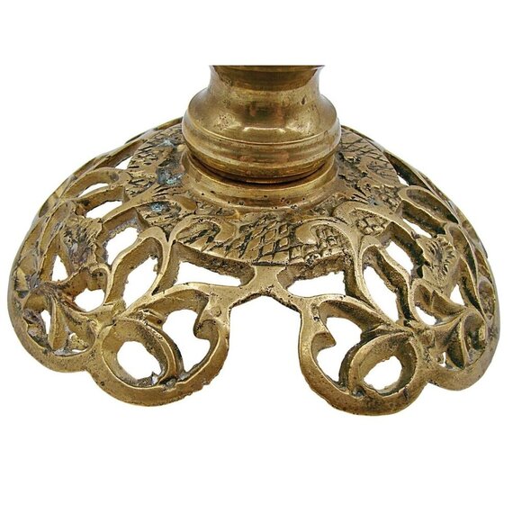 Ornate Small Brass Lamp Base Candlestick Holder Home Accents Vintage Retro 4x6" - Picture 2 of 12